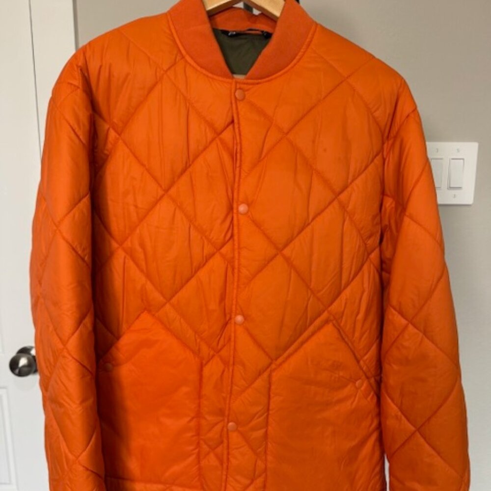 Orange Quilted Bomber Jacket